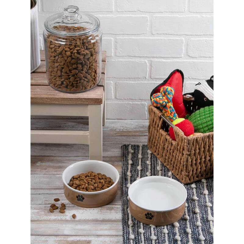 DII Pet Bowl Black Paw Print Gray Small 4.25dx2h (Set of 2)