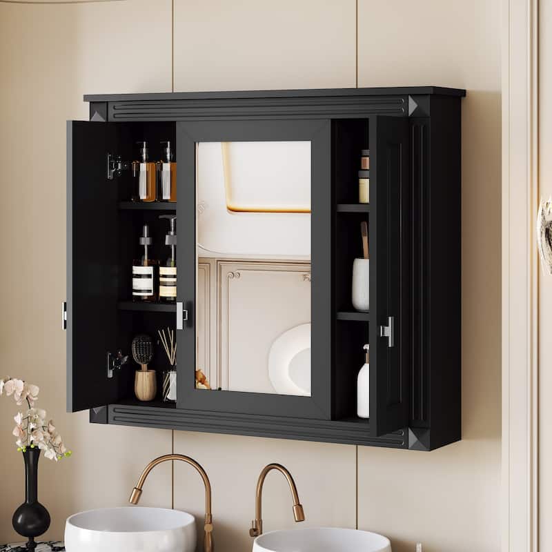 Wall-Mounted Bathroom Medicine Cabinet with Mirror and Four Shelves, Over-The-Toilet Storage Unit‌