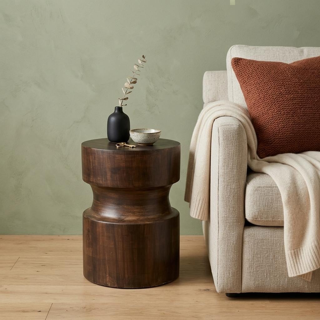 HomeRoots 16" Brown Solid Wood Round End Table - 12.00 in. x 16.00 in. x 12.00 in.