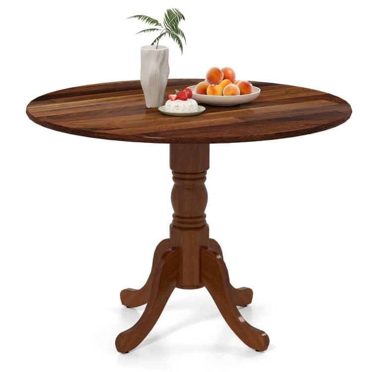 Rubber Wood Round Dining Table with Curved Legs and Adjustable Foot Pads - 40 x 40 x 29 inch (L x W x H) - Walnut