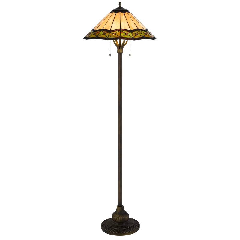 Dio 62 Inch Floor Lamp, Colorful Tiffany Style Stained Glass, Bronze Resin