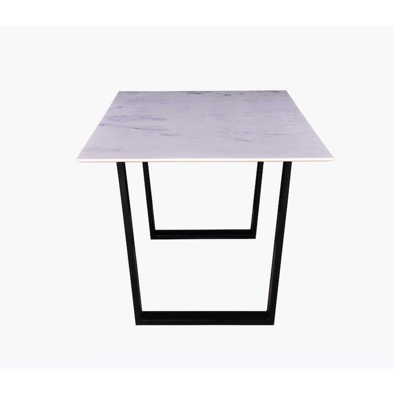 72 Inch Modern Dining Table with Marble Tabletop, Iron Legs, White, Black