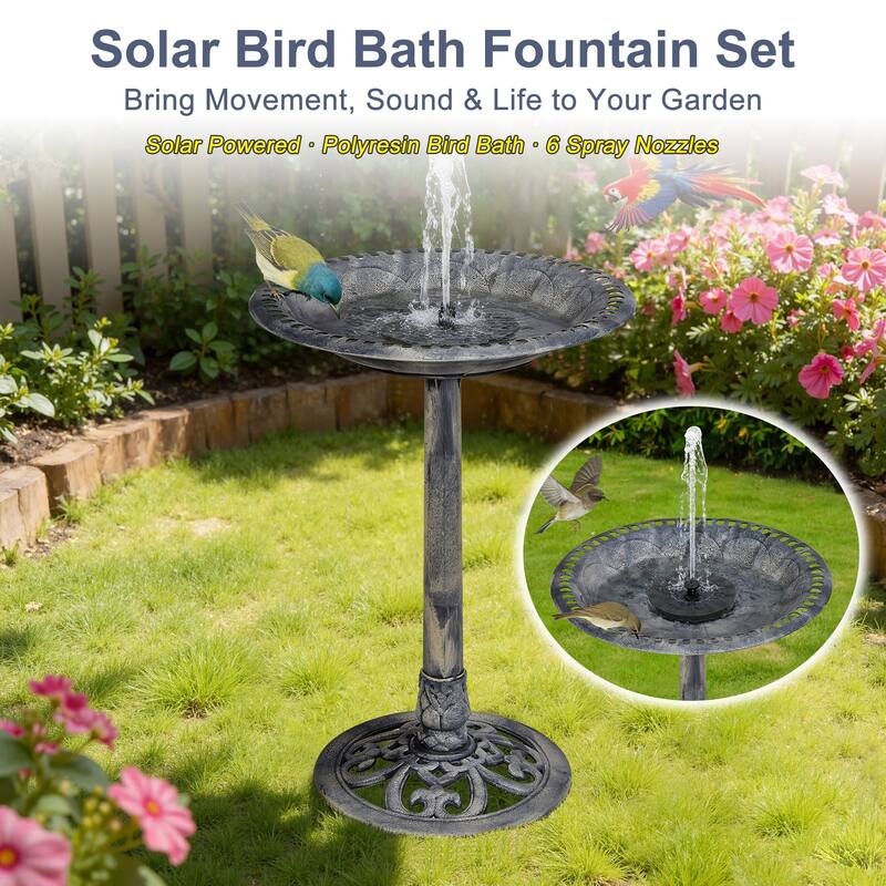 Javlergo 28" Pedestal Outdoor Bird Bath with Solar Powered Fountain for Outside Vintage Bronze Polyresin Lightweight