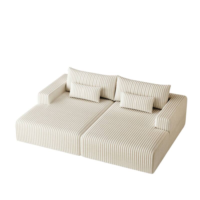 102" Corduroy Cloud Chaise Sectional with Reclining Sofa Bed, No-Assembly Design & Ergonomic Backrest