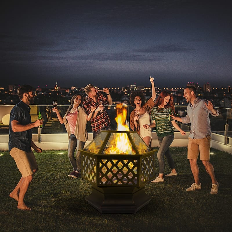 22" Hexagonal Shaped Iron Brazier Wood Burning Fire Pit
