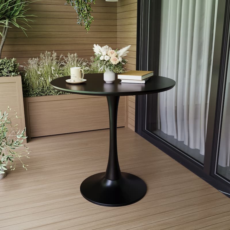 31.5" Black Round Dining Table, Tulip Table Kitchen Dining Table 2-4 People with MDF Table Top & Pedestal Base