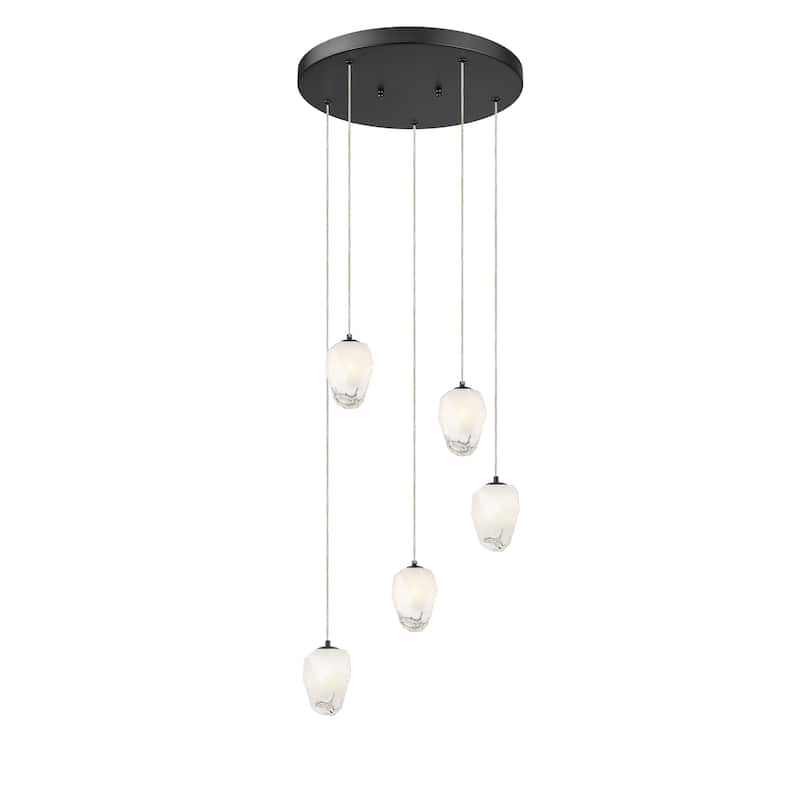5-Light Black Chandelier With White Glass Shades