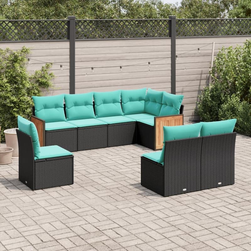 vidaXL 8 Piece Patio Sofa Set with Cushions Black Poly Rattan - 21.7x27.2x24.4-Without table