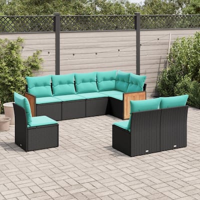 vidaXL 8 Piece Patio Sofa Set with Cushions Black Poly Rattan