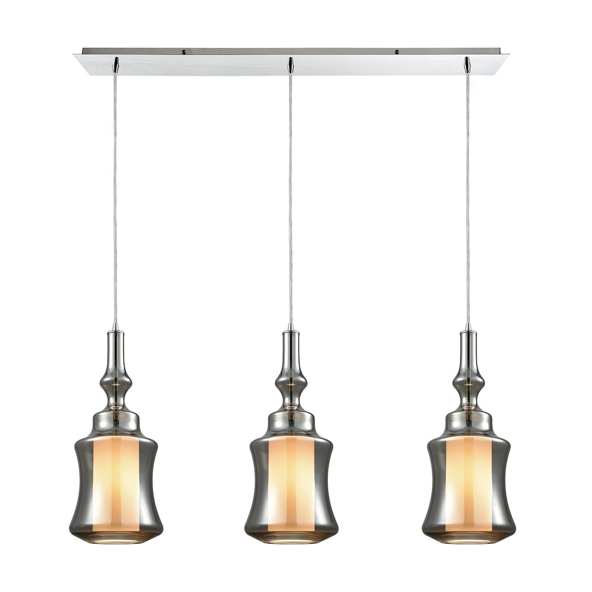 Alora 3-Light Linear Mini Pendant Fixture in Chrome with Smoke-plated and Opal White Glass