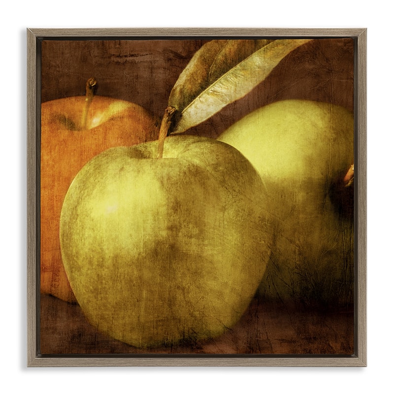 Stupell Vintage Apples Close Up Framed Floater Canvas Wall Art Design By Caroline Kelly - 18 x 18 - Brown