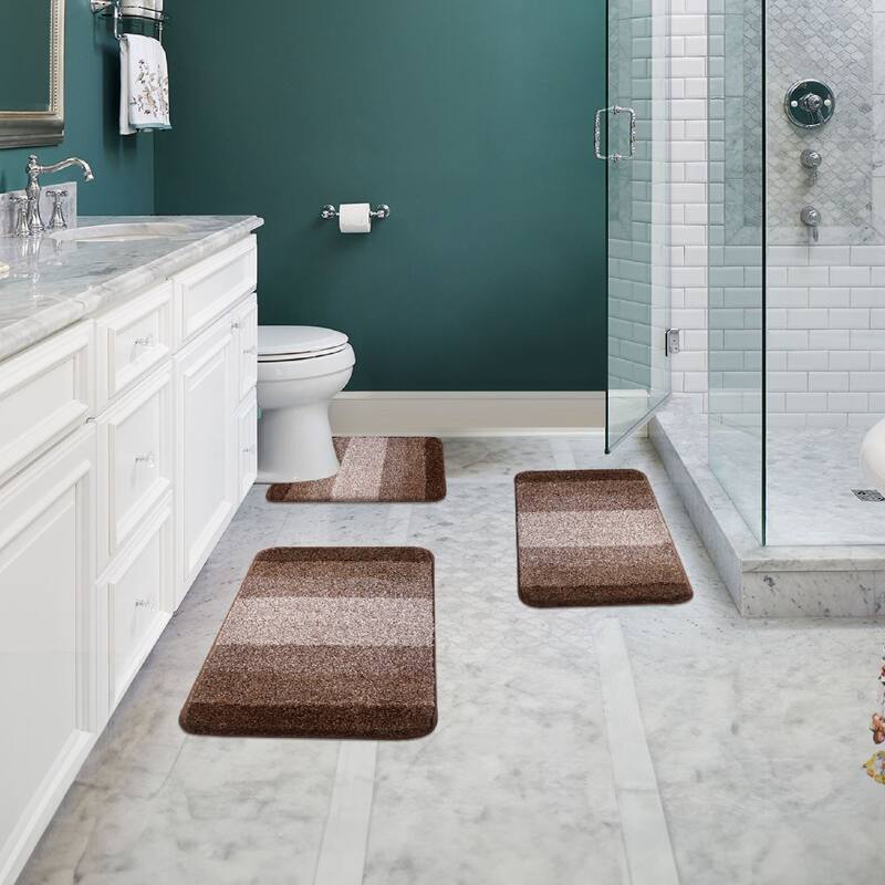 WaLensee 3Pieces Anti-Slip Bath Rug Set, Non-Slip Bathroom Rugs Contour Mat