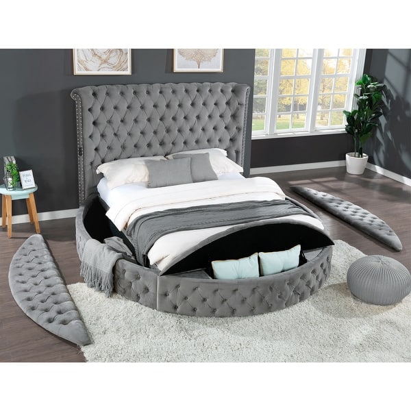 slide 2 of 7, Queen Bed Velvet Upholstered Deep Button Soft Tufting, Sleigh Bed