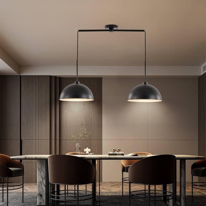 Modern Double Pendant Lights with Adjustable Suspension Height(Bulbs Not Included) - Black