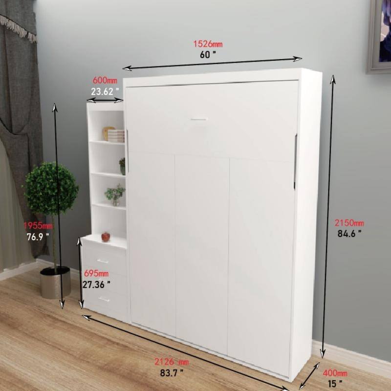 Queen Size Murphy Bed with Shelf and Drawers