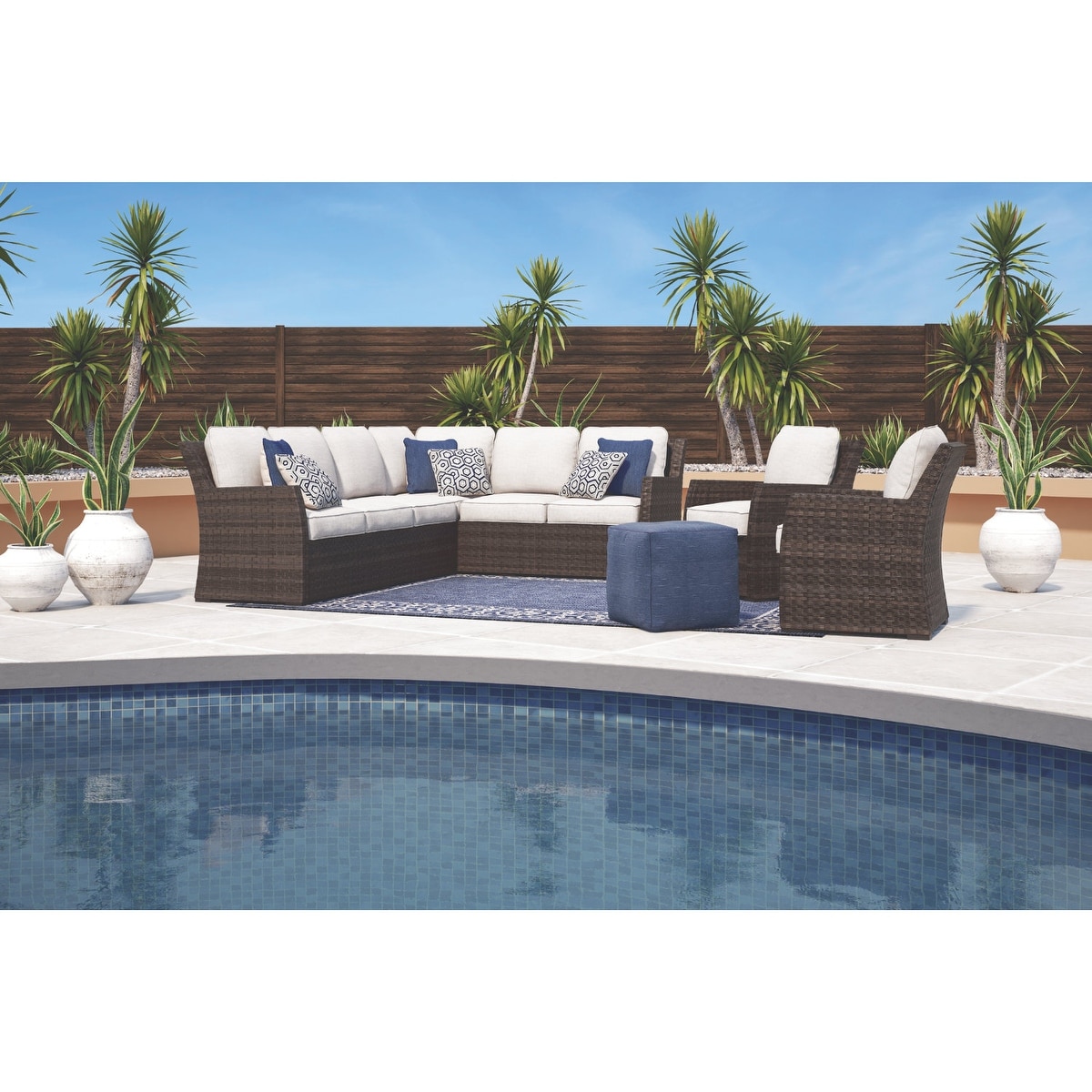 Salceda Outdoor 3 Piece Sectional L Shape Beige and Brown