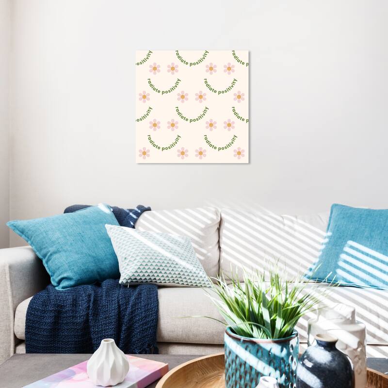 Wynwood Studio Canvas Typography and Quotes Radiate Positivity Smile White Modern & Contemporary Wall Art Canvas Print