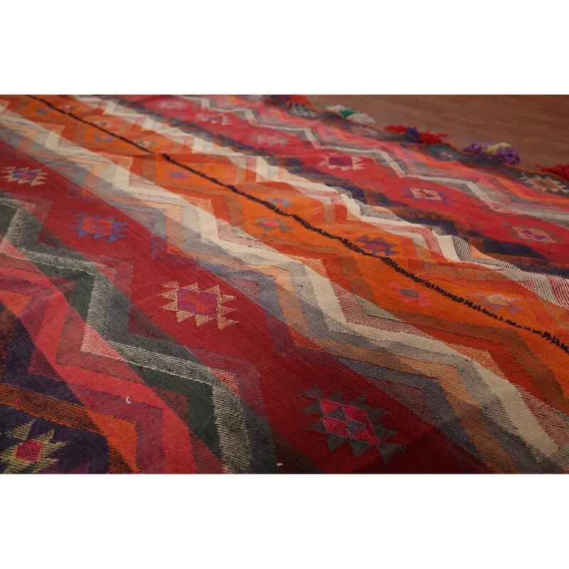 Tribal Kilim Persian Antique Runner Rug Flatweave Wool Carpet - 4'10"x 15'8"