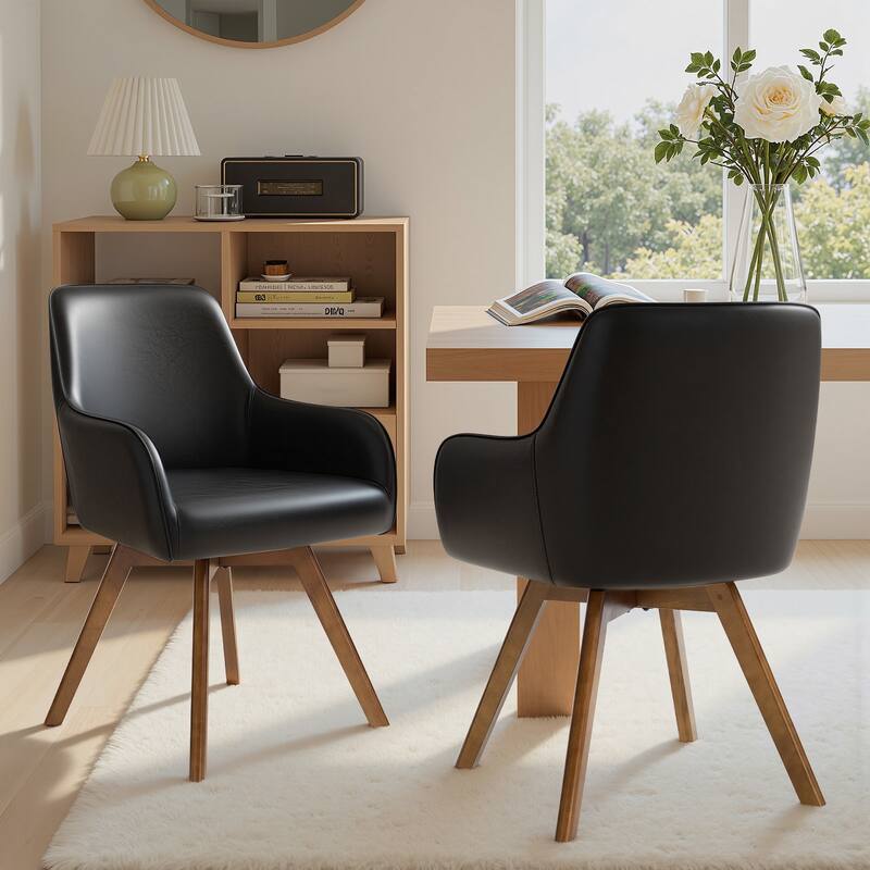 Swivel Upholstered Dining Chair Set of 2 Armchair with Beech Wood Legs - 33.3" H x 23.2" W x 22.4" D