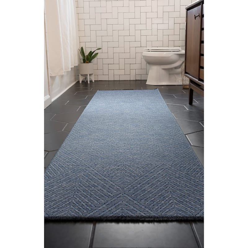 Alameda Solid Color Chevron Machine Washable Indoor Area Rug - 2'3'' x 7'7'' - Blue/Azure Blue