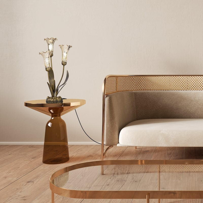 21.75-inch Antique Brass and Mercury Glass 3 Lily Uplight Accent Lamp - 11" x 10.5" x 21.75"