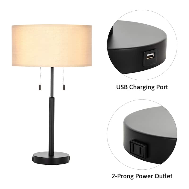 CO-Z 24" Modern Table Lamps with USB Port and AC Outlet, Set of 2 - Black