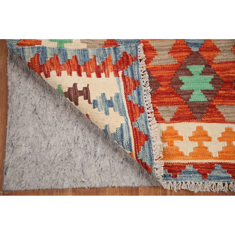 Hand Woven Oriental 100% Wool Carpet Southwestern All-Over Oranges & Rust Kilim Area Rug - 6' 2'' X 5' 0''