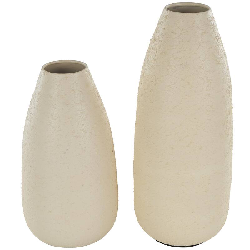 Metal Minimalistic Distressed Textured Decorative Vase - Set of 2 Cream - Roche River Decor - Cream