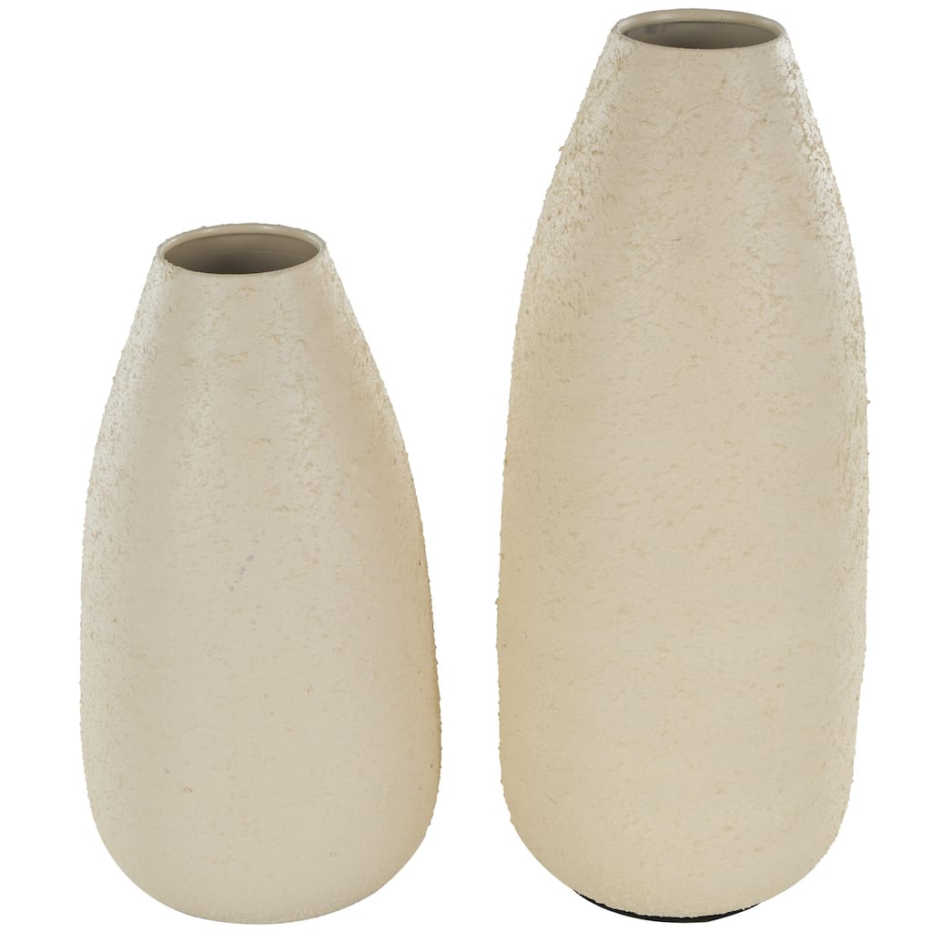 Metal Minimalistic Distressed Textured Decorative Vase - Set of 2 Cream - Roche River Decor