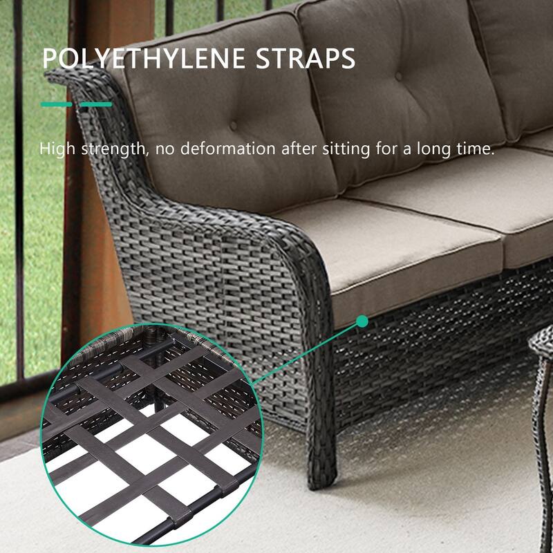 Gymojoy 2-Piece Outdoor Wicker Patio Furniture with Fire Pit and L-shaped Sectional Sofa, Coversation Set with Thick Cushions