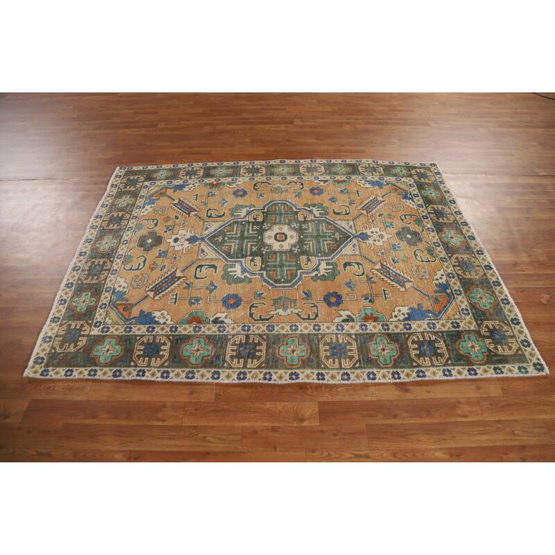 Hand Knotted Oriental 100% Wool Carpet Traditional Medallion Oranges & Rust Tabriz Area Rug - 6' 4'' X 4' 11''