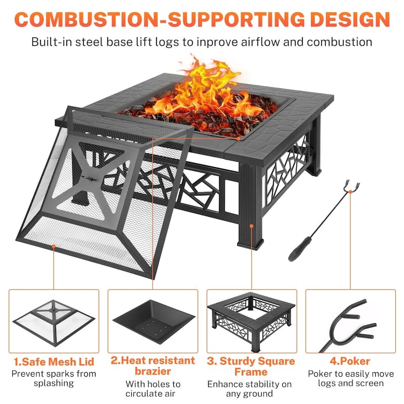 3-in-1 32 in. Wood Burning Outdoor Fire Pit/Ice Pit/BBQ Fire Pit