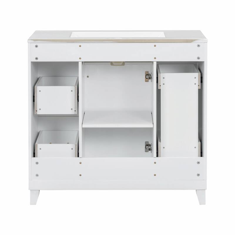36" Bathroom Vanity with Ceramic Sink, Blue, Solid Wood Frame, Soft-Close Doors, Adjustable Shelves
