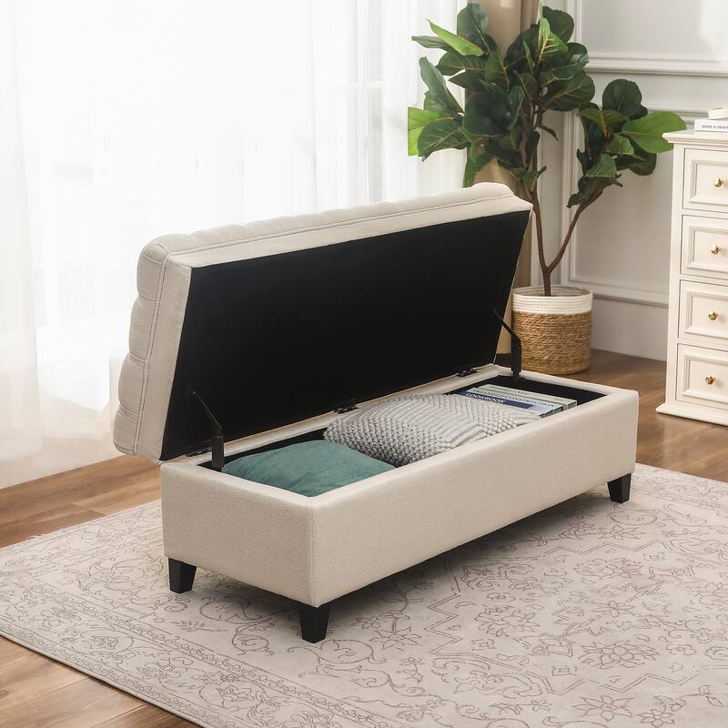 Adeco Linen Rectangle Storage Ottoman for Living Room Bedroom