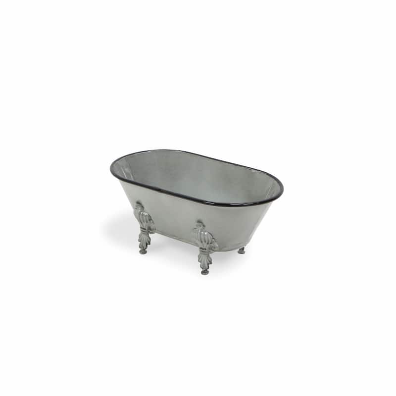 HomeRoots 5" Gray Metal Hand Painted Decorative Tub Tabletop Sculpture - 10' X '4.5' X '5.5