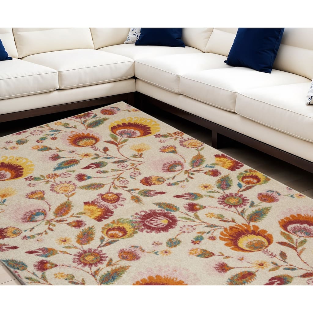 Power Loomed Floral Traditional Low Pile Area Rug