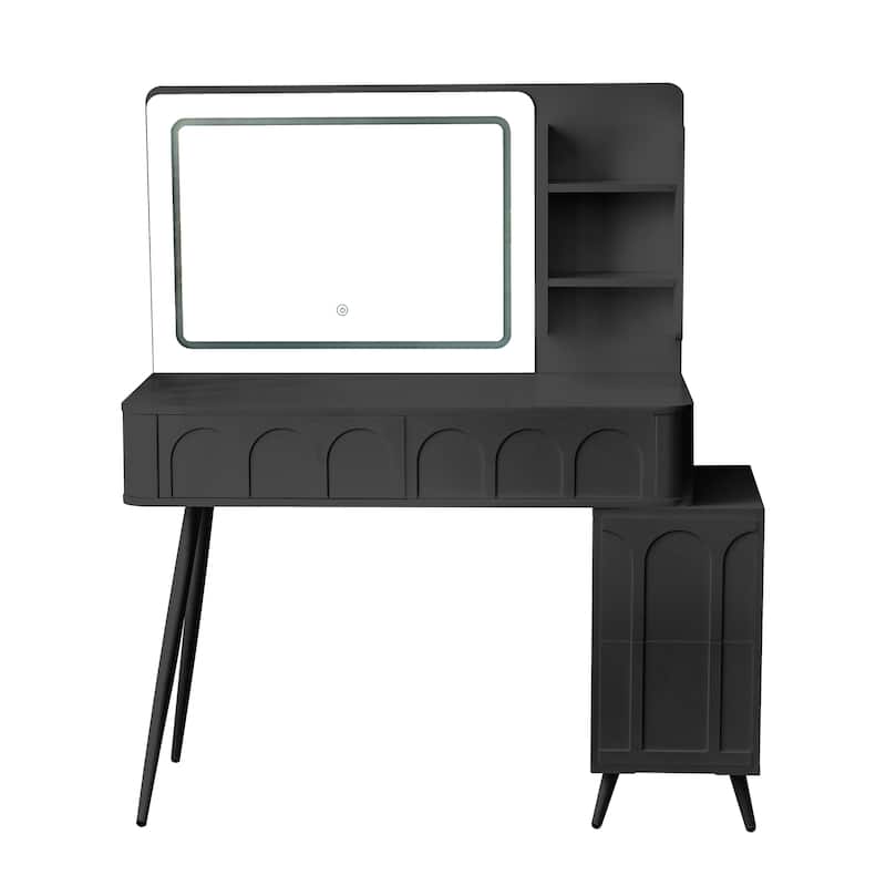 Homy Casa Modern Makeup Vanity Desk with LED Mirror & 4 Drawers