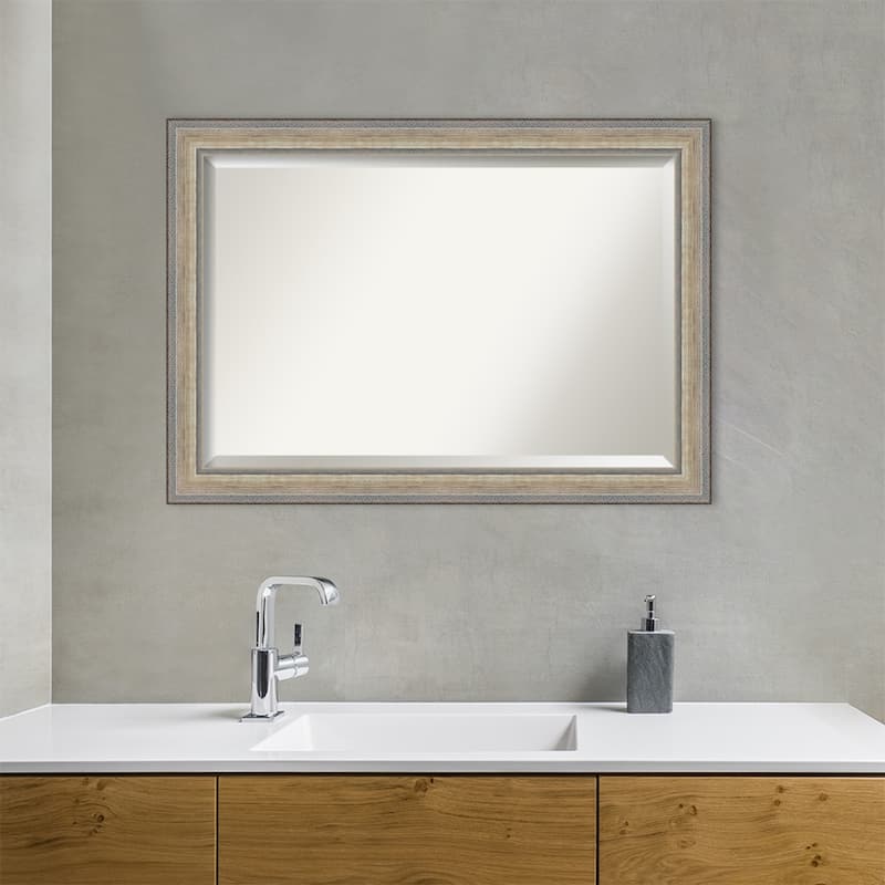 Fleur Silver Beveled Wood Framed Bathroom Vanity Wall Mirror - Fleur Champagne Silver