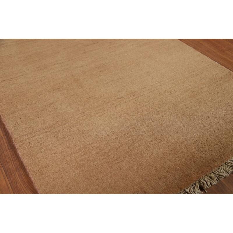Light Brown Gabbeh Modern Runner Rug Oriental Hand-Knotted Wool Carpet - 2'7"x 9'10"