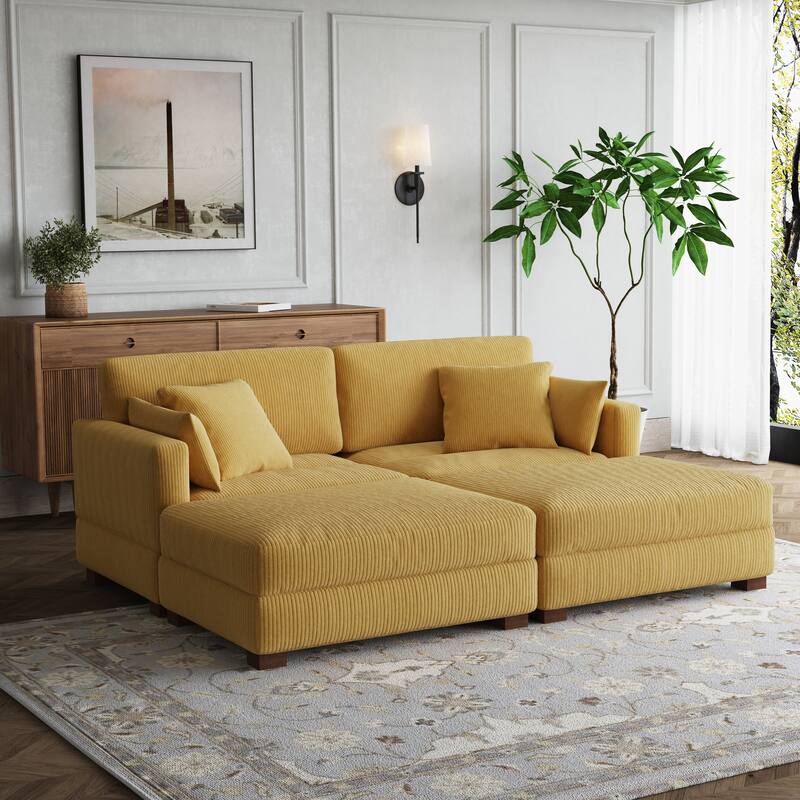 Sectional Sofa Set Modular Couch with Ottomans - Orange Set/2 Pillows - Symmetrical