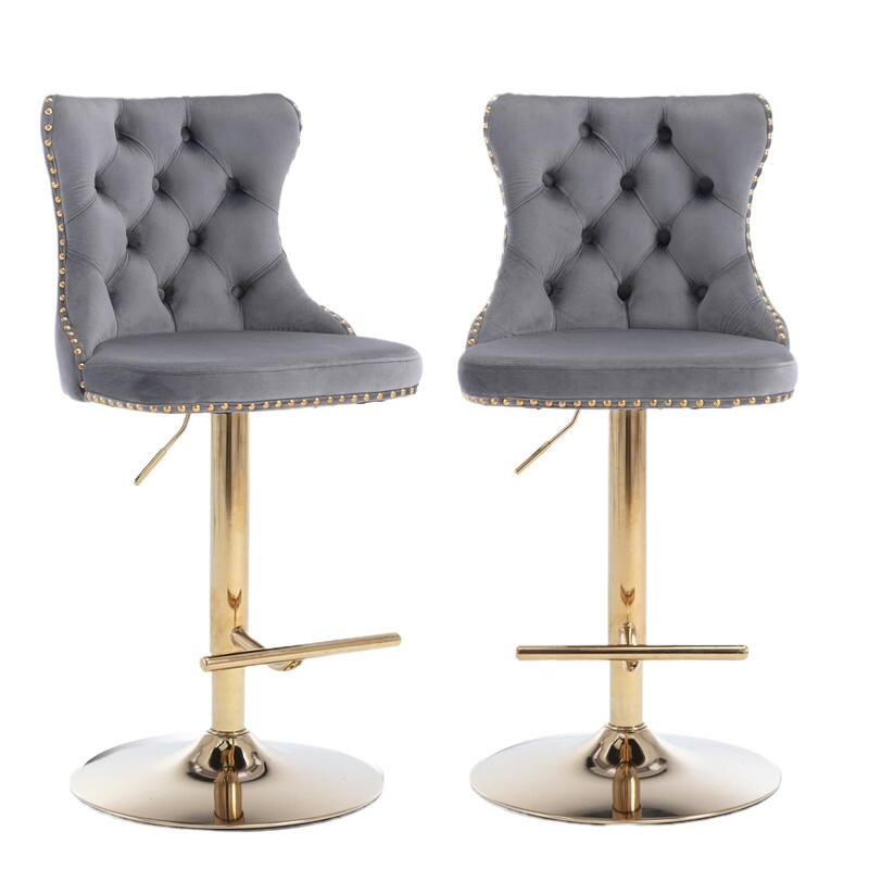 Velvet Upholstered Nailheads Tufted Swivel Bar Stools (Set of 6)