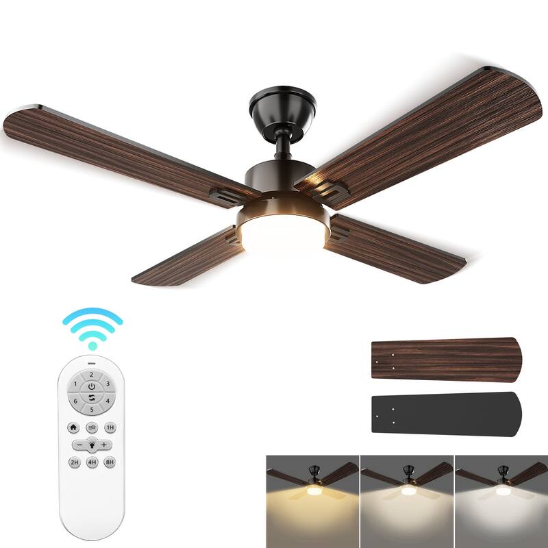 Modern Farmhouse Large Ceiling Fan with Integrated Light and Remote, Ceiling Fan with Timer and 6-speed Wind
