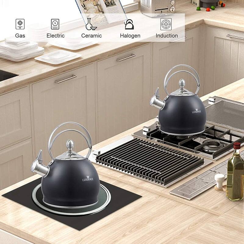 Creative Home 2.5 Qt. Stainless Steel Whistling Tea Kettle, Opaque Black - 2.5 Quarts