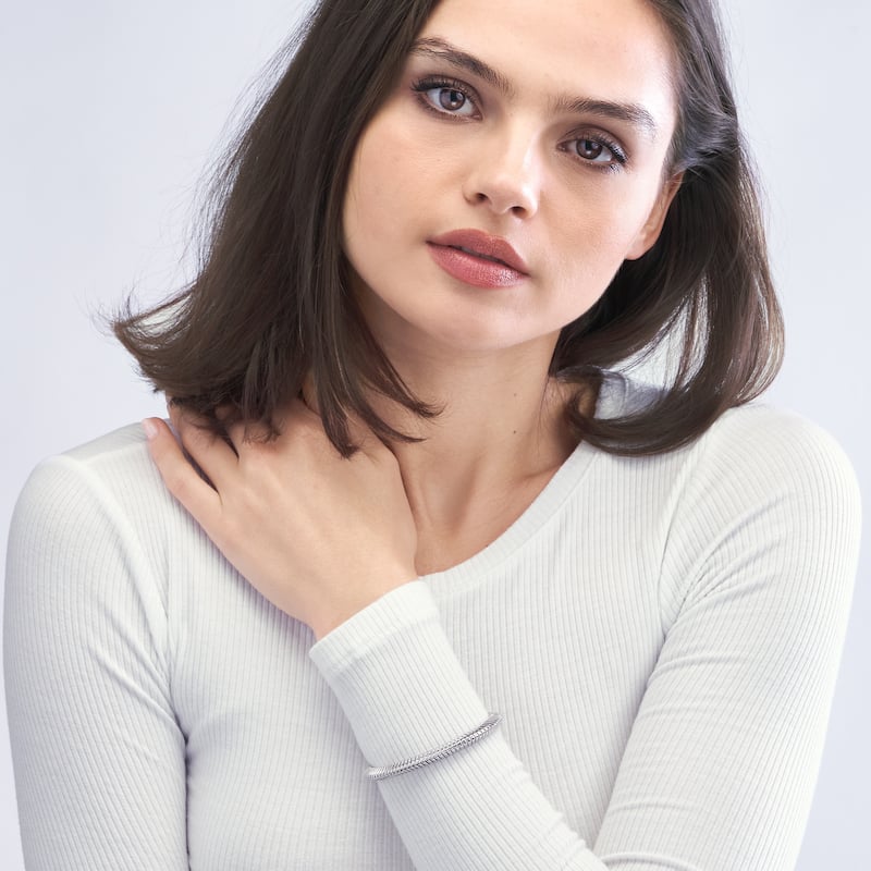 Curata 925 Sterling Silver 7" 6mm Italian Rhodium Tubogas Flexible Bracelet