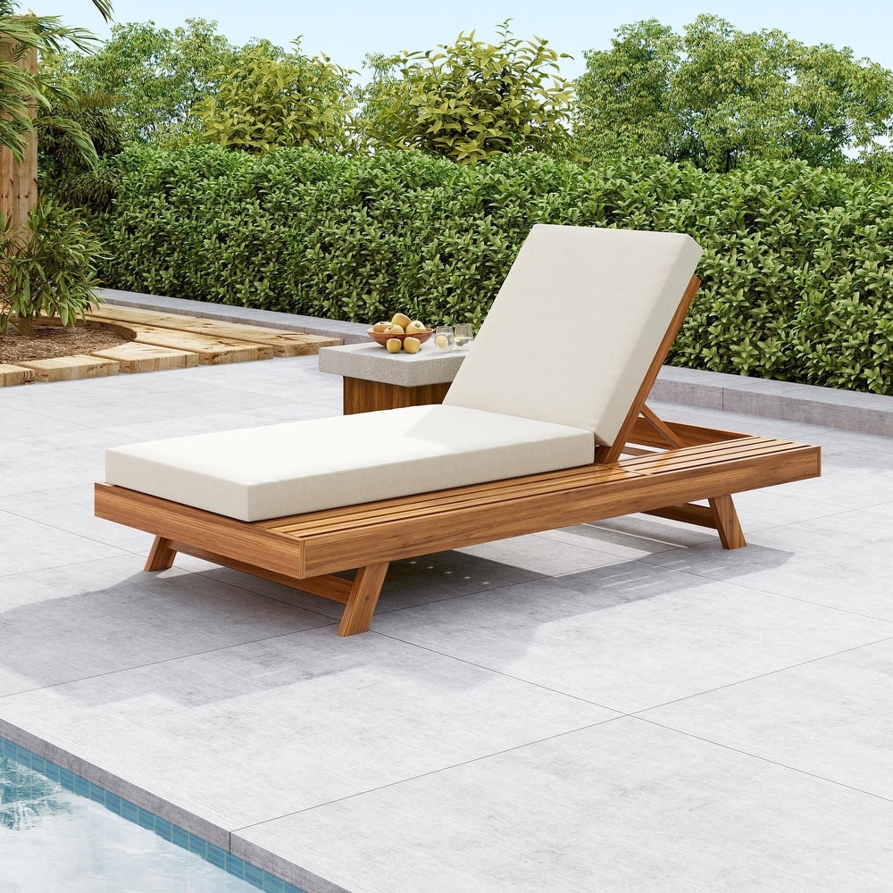 Roomfitters Acacia Wood Chaise Lounge with 4-Position Adjustable Recline, Slatted Sunbed for Patio or Poolside