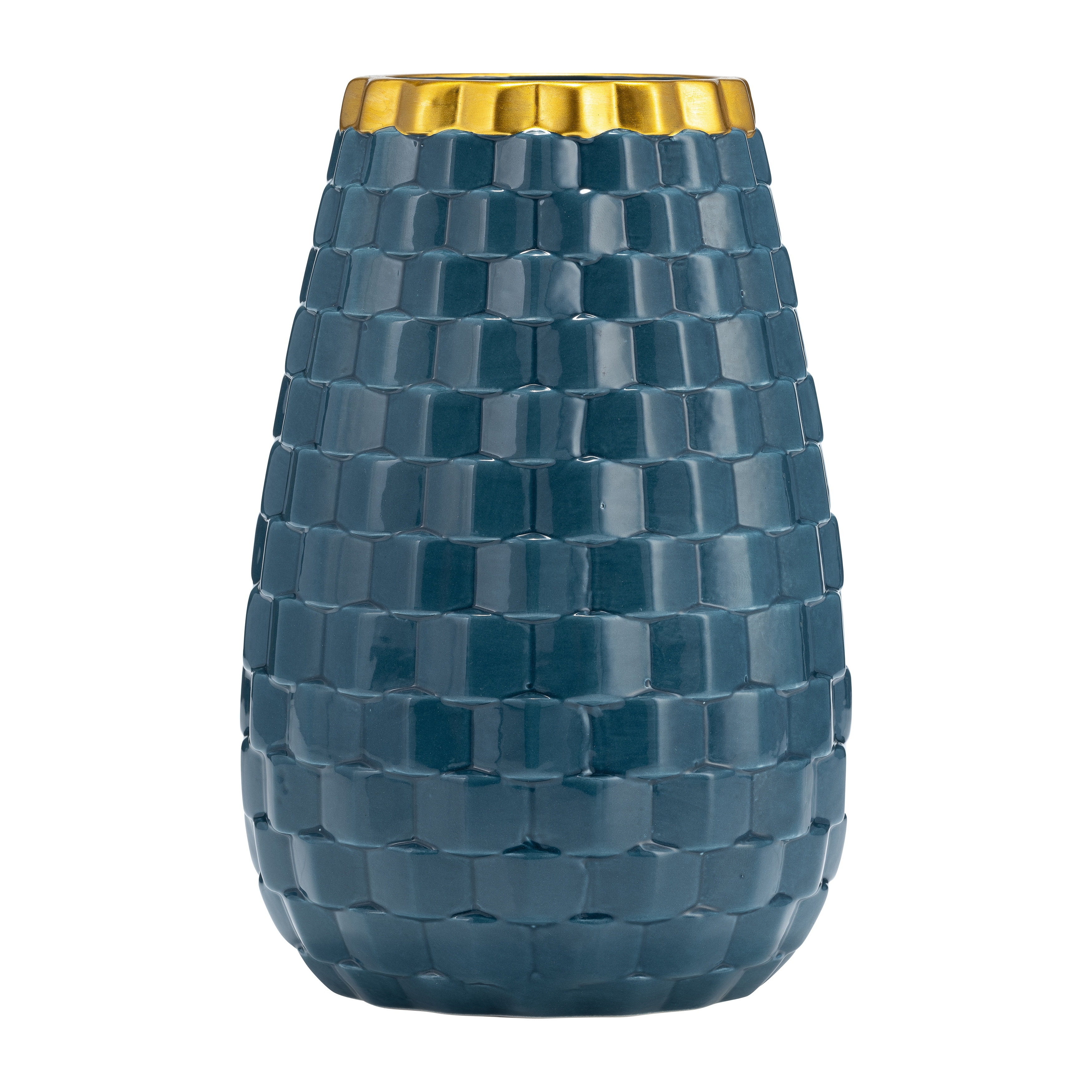 Decorative Vase - White/Brown Ceramic Round Textured, 9 in.