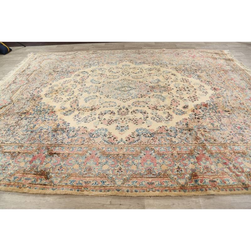 Vegetable Dye Floral Kerman Persian Area Rug Handmade Wool Carpet - 8'9" x 11'5"