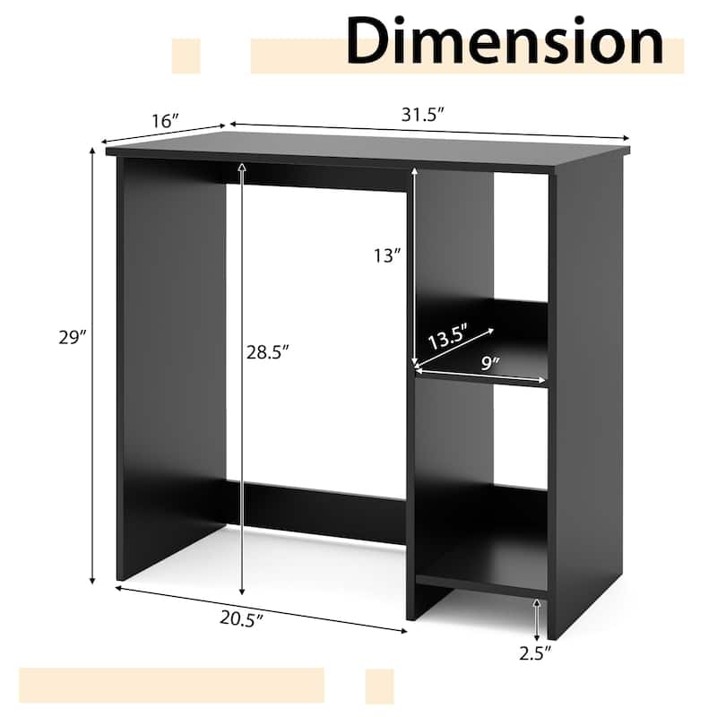 Small Computer Desk with Storage Shelves White and Black Engineered Wood Study Writing Table for Home Office