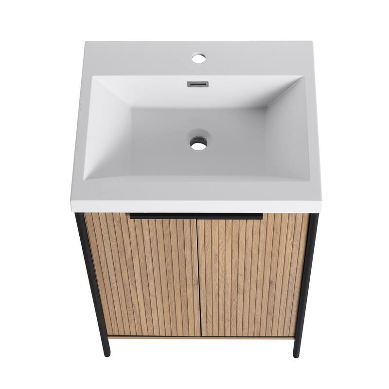 36" Freestanding Bathroom Vanity with Ceramic Sink, 2 Doors and 2 Drawers, Modern Grey Finish,8" Faucet Mount