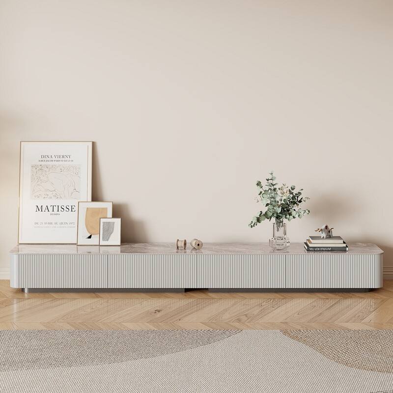 Modern TV Stands with Glossy Sintered Stone, 4-6Drawers, White & Gray